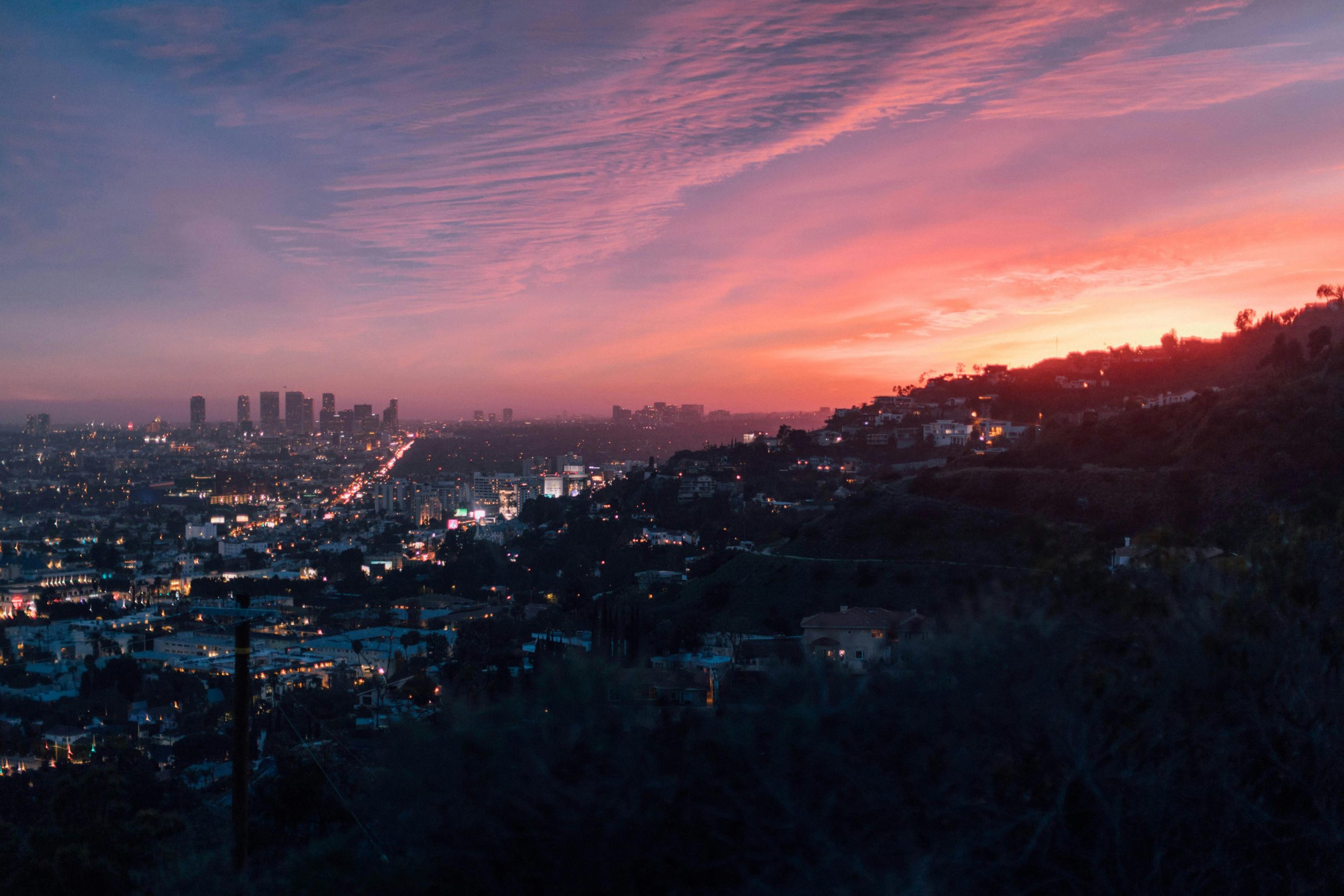City Near Mountain, During Golden Hour